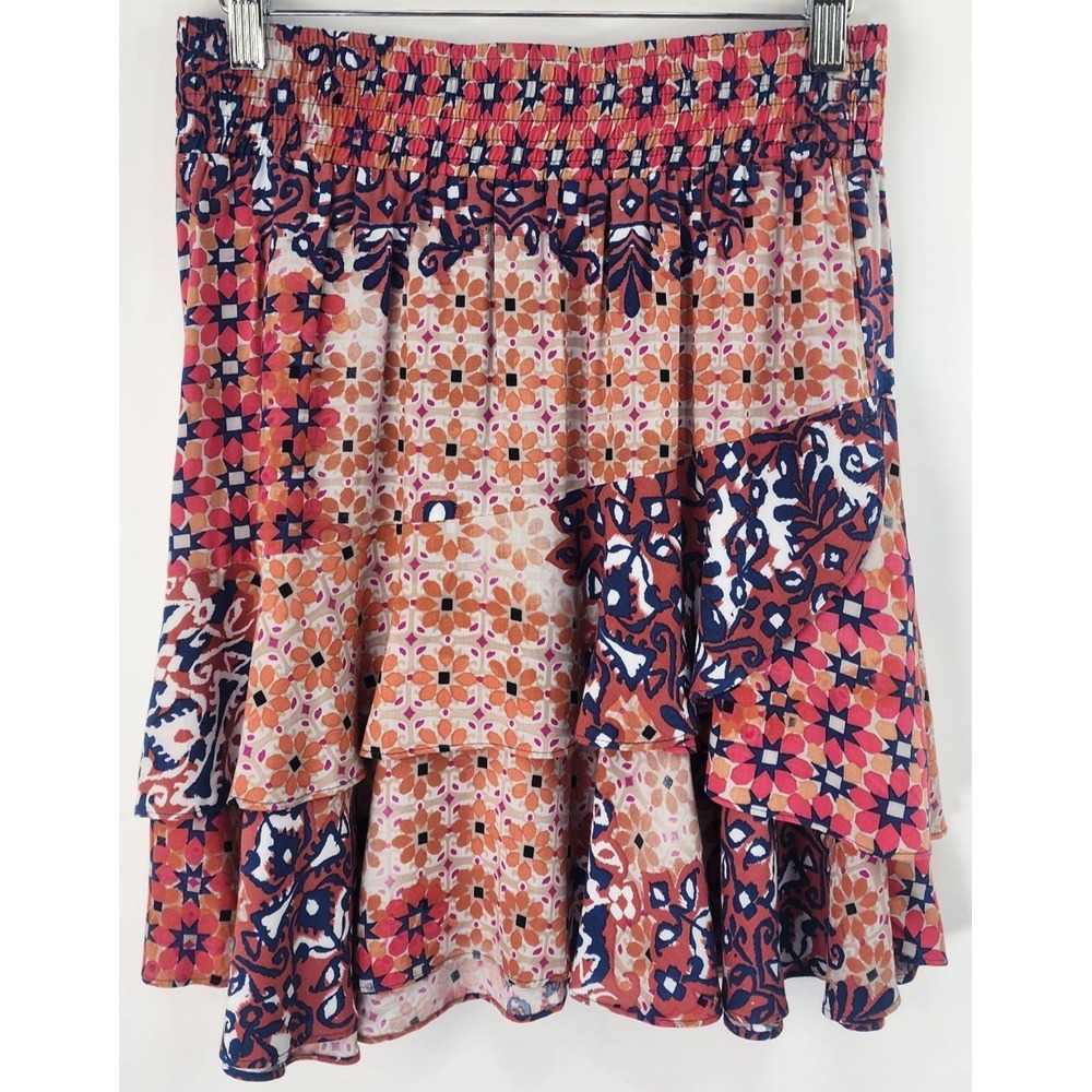 CAbi Isabel Patchwork Mini Skirt Women's XS Boho Multicolor Tiered Ruffle Flowy